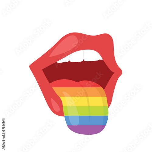 Open month with rainbow tongue. Vector illustration. LGBT concept.