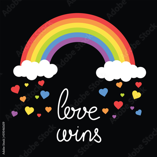 Love wins banner with rainbow and heart. Concept LGBT banner.