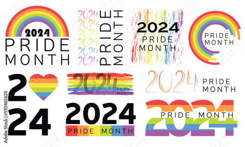 2024 pride month. Big set LGBT conception. Pride day line abstract logo. Human rights and tolerance.