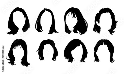 set of woman's short hairstyle silhouette. concept of beauty, salon, woman, fashion. isolated on white background. silhouette illustration.