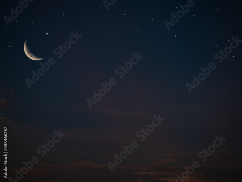 Moon Muharram Mubarak Ramadan Concept,Crecent Moon and Sky Dark Night Background Symbols,New Year Muharram,Eid al-fitr,Arabic Eid Al-adha Backdrop,Kareem Traditional Holy Allah Islam Muslim Sunset.