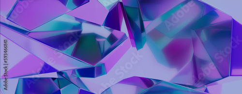 Modern Abstract Wallpaper, with Refractive Glass Fragments. Vibrant, Purple and Blue 3D Render. 