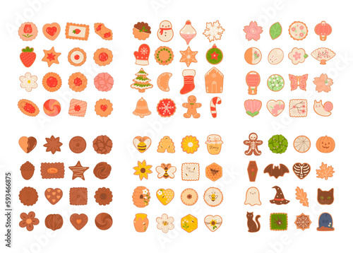 Set of cookies of various shapes isolate on a white background. Vector graphics.