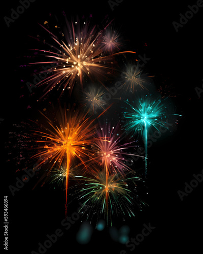 colorful illustration of a fireworks on a dark night background to celebrate new year or independence day  generative ai