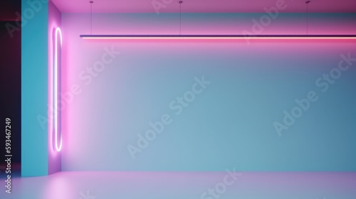 Empty pastel coloured background with Neon Lights. Generative AI.