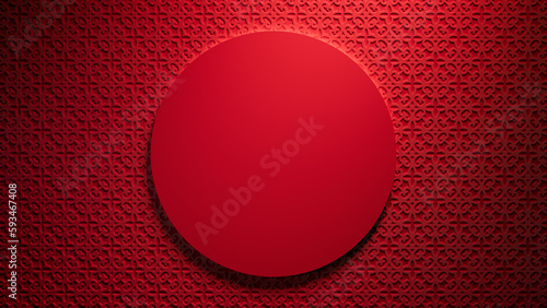 Red Asian Design Template featuring Circle Frame with copy-space. Lunar New Year Background with 3D Pattern. photo