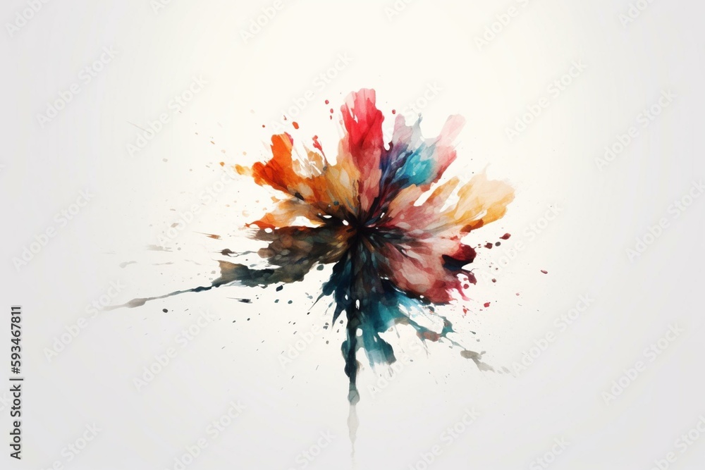 Minimalistic watercolor floral abstraction on a plain grey background. Simple minimalistic ai generated background. Generative AI