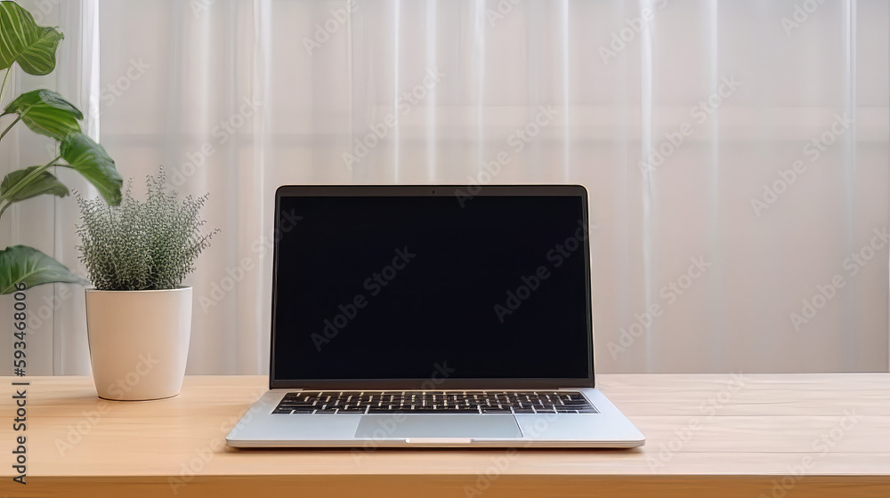 A laptop with a blank screen resting on a table, with a clean and simple desk setup, emphasizing the potential for productivity and creativity, with neutral colors and lighting A laptop with a blank screen resting on a table, with a clean and simple desk setup, emphasizing the potential for productivity and creativity, with neutral colors and lighting