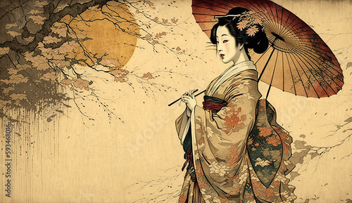 Serene Landscape, Japanese Painting Background AI Generated
