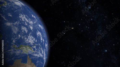 Fototapeta Naklejka Na Ścianę i Meble -  Space probe flying near Earth. Space exploration.
