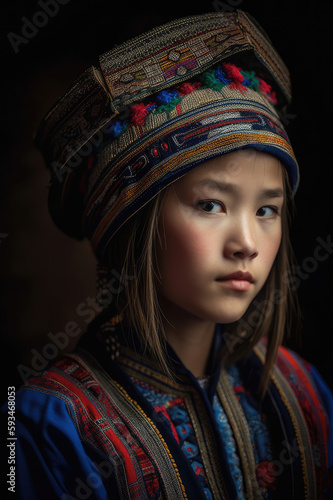 Portrait of a Hmong girl wearing traditional clothing