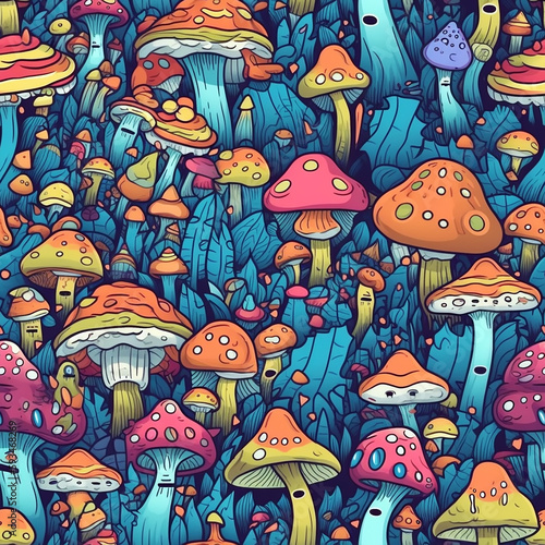psychedelic mushrooms, seamless pattern, Generative AI © Photobank