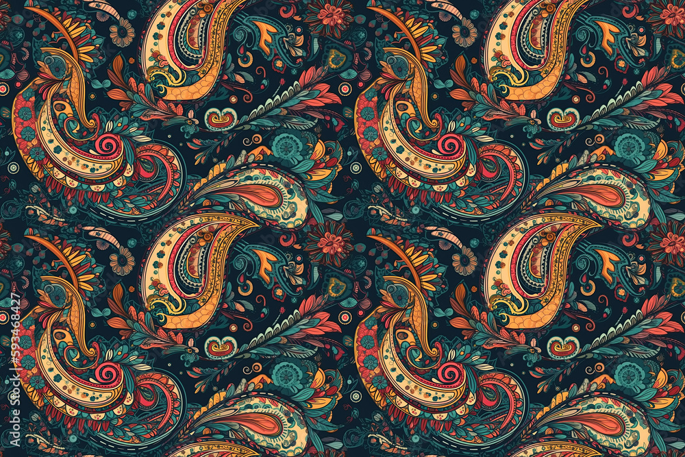 seamless traditional Indian paisley pattern. Oriental ornament. Generative AI illustration