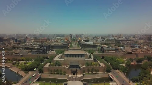 Stunning Drone Fly Over of Old City Wall in Xi An, China