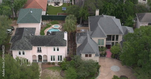 Birds eye view of affluent homes in Houston, Texas