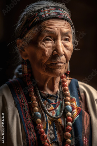 A moving portrait of a Pueblo woman wearing traditional clothing