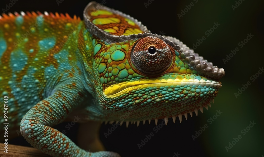 Close-up of chameleon reveals colorful, changing skin Creating using generative AI tools Close-up of chameleon reveals colorful, changing skin Creating using generative AI tools