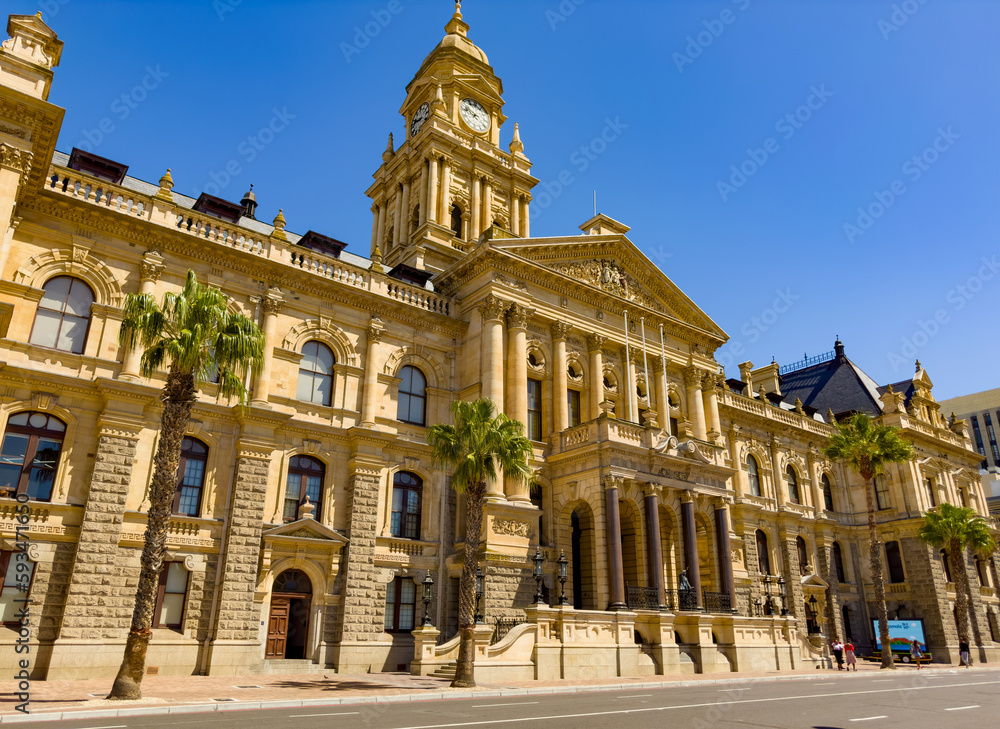 Fototapeta premium Exterior view of entrance to City Hall building