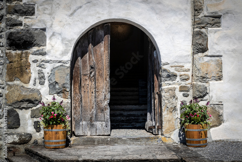 old wooden medieval door in the castle of werdenberg switzerland