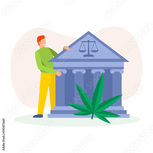 Cartoon character of young man supporting weed use for medical sector. Marijuana cultivation and legalization business startup. Approving legality of cannabis. Vector