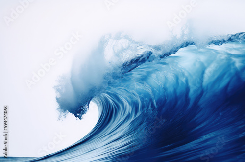 Fototapeta Naklejka Na Ścianę i Meble -  Blue sea wave with white foam isolated on white background. High quality photo