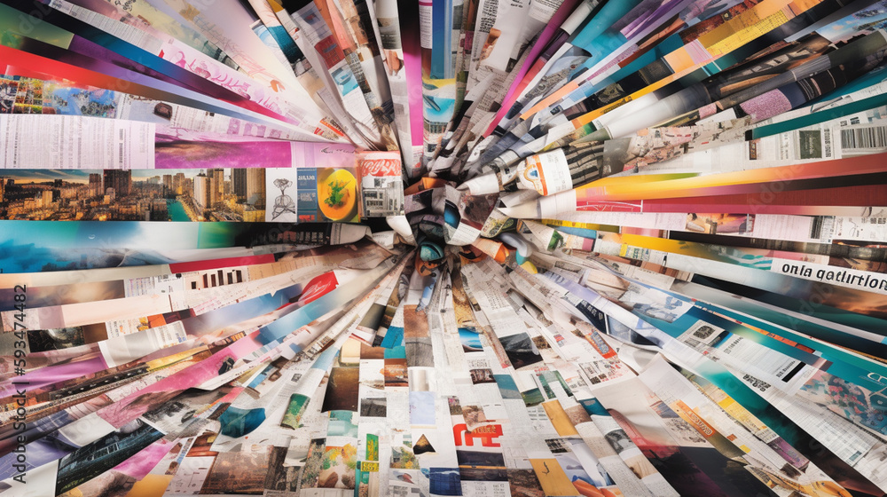 collage made of magazines and colorful paper mood. Gradient digital signage.