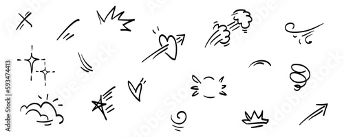 Doodle set cartoon expressions effects. Hand drawn emoticon effects design elements. vector illustration
