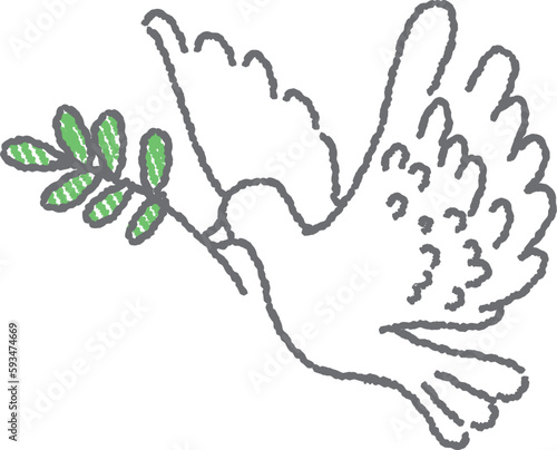 オリーブを加えて飛ぶ鳩　イラスト　平和