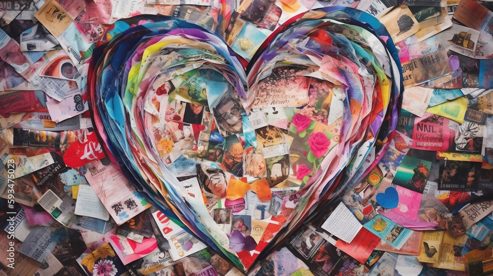 Fototapeta premium collage made of magazines and colorful paper mood. heart