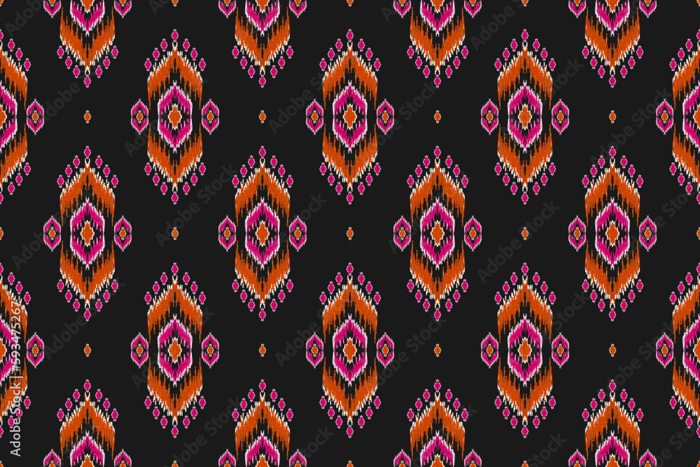 Fototapeta premium Fabric ikat pattern art. Geometric ethnic seamless pattern traditional. American, Mexican style. Design for background, wallpaper, illustration, fabric, clothing, carpet, textile, batik, embroidery.