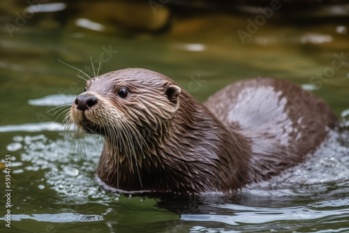 funny otter swimming in the river