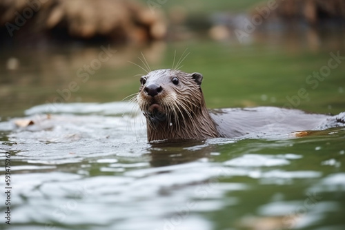 funny otter swimming in the river
