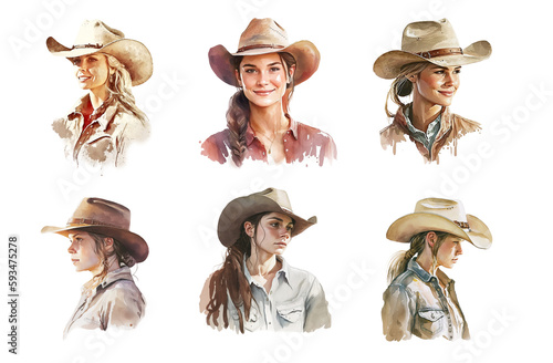 Print op canvas Cowgirls watercolor clipart created by generative AI