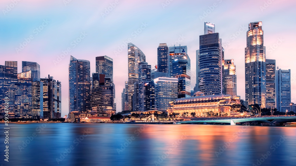 View of Marina Bay at sunset in Singapore City, Singapore