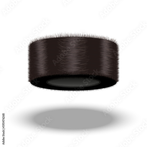 A shtreimel is a Jewish men fur hat isolated on white background front view, 3d realistic vector clipart, Hasidic Judaism symbol object.
