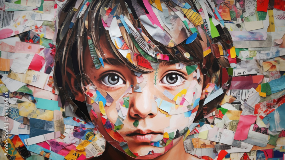 Fototapeta premium collage made of magazines and colorful paper mood. child