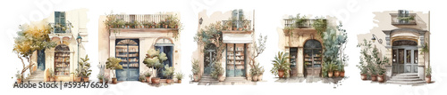 Watercolor image of bookstores in the Baroque style. Watercolor clipart created with Generative AI technology.