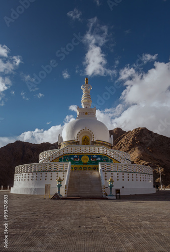 "Shanti Stupa: A Majestic Buddhist Monument Offering Panoramic Views of Leh Valley, Ladakh, India