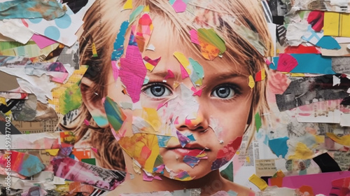 collage made of magazines and colorful paper mood. child
