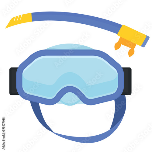 Vector cartoon image of a mask for scuba diving. The concept of recreation, travel and the beach. Colorful elements for design.
