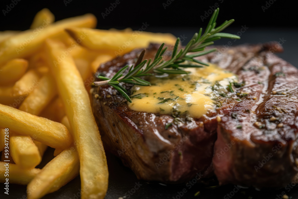 custom made wallpaper toronto digitalSteak with french fries and herb butter, generative ai
