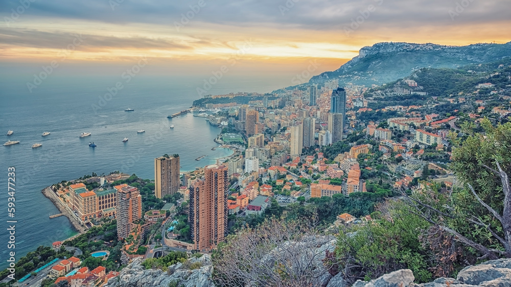 Monaco on the French Riviera in the evening