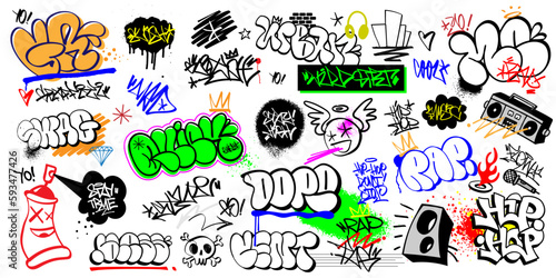 graffiti street art vector lettering set , rap music hip hop culture design elements