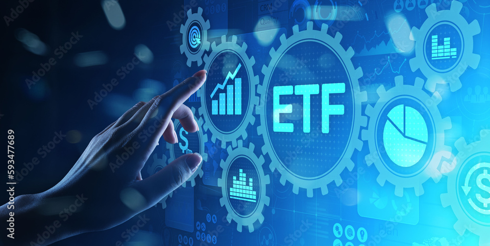 ETF Exchange traded fund Trading Investment Business finance concept on virtual screen.