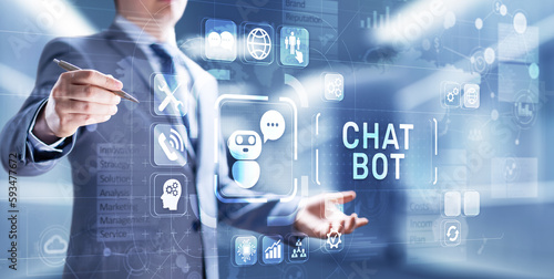 Chatbot computer program designed for conversation with human users over the Internet. Support and customer service automation technology concept.