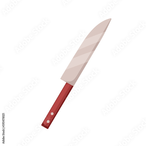 Knife, kitchen cutting tool with metal blade and wooden handle. Cutlery, kitc...