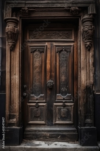 Old Vintage Door with Antique Lock and Handle AI generated