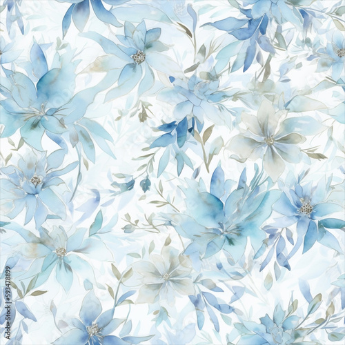 Fototapeta Naklejka Na Ścianę i Meble -  Seamless watercolor floral patterns, with flowers and foliage. Japanese abstract style. Use for wallpapers, backgrounds, packaging design, or web design.