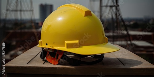 Yellow Safety Helmet on Solar Cell Panel AI generated