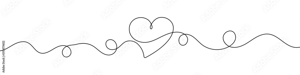 Heart shape in continuous line drawing style. Line art of love symbol. Vector illustration. Abstract background